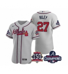 Men's Atlanta Braves #27 Austin Riley 2021 Gray World Series Champions With 150th Anniversary Flex Base Stitched Jersey