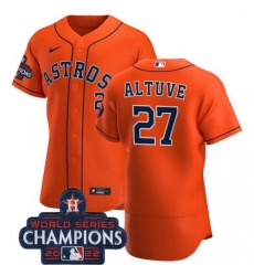 Men's Houston Astros #27 Jose Altuve Orange 2022 World Series Champions Orange Alternate Authentic Team MLB Jersey