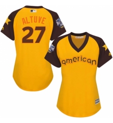 Women's Majestic Houston Astros #27 Jose Altuve Authentic Yellow 2016 All-Star American League BP Cool Base MLB Jersey