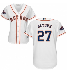 Women's Majestic Houston Astros #27 Jose Altuve Replica White Home 2017 World Series Champions Cool Base MLB Jersey