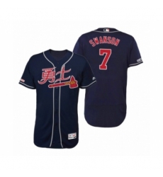 Men's 2019 Asian Heritage Month Atlanta Braves #7 Dansby Swanson Navy Chinese Flex Base Jersey