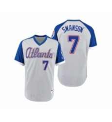 Men's Braves #7 Dansby Swanson Gray Royal 1979 Turn Back the Clock Authentic Jersey