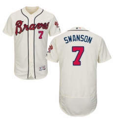 Men's Majestic Atlanta Braves #7 Dansby Swanson Cream Flexbase Authentic Collection MLB Jersey