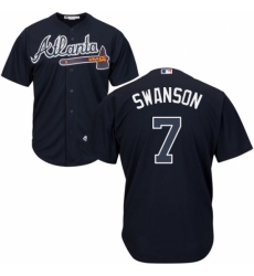 Men's Majestic Atlanta Braves #7 Dansby Swanson Replica Blue Alternate Road Cool Base MLB Jersey