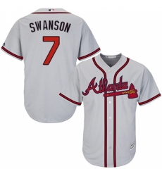 Men's Majestic Atlanta Braves #7 Dansby Swanson Replica Grey Road Cool Base MLB Jersey