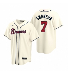 Men's Nike Atlanta Braves #7 Dansby Swanson Cream Alternate Stitched Baseball Jersey