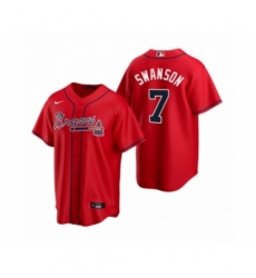 Women Atlanta Braves #7 Dansby Swanson Nike Red 2020 Replica Alternate Jersey
