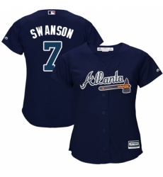 Women's Majestic Atlanta Braves #7 Dansby Swanson Replica Blue Alternate Road Cool Base MLB Jersey