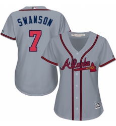 Women's Majestic Atlanta Braves #7 Dansby Swanson Replica Grey Road Cool Base MLB Jersey