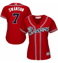 Women's Majestic Atlanta Braves #7 Dansby Swanson Replica Red Alternate Cool Base MLB Jersey