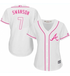 Women's Majestic Atlanta Braves #7 Dansby Swanson Replica White Fashion Cool Base MLB Jersey