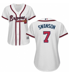 Women's Majestic Atlanta Braves #7 Dansby Swanson Replica White Home Cool Base MLB Jersey