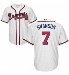 Youth Majestic Atlanta Braves #7 Dansby Swanson Authentic White Home Cool Base MLB Jersey