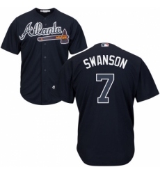 Youth Majestic Atlanta Braves #7 Dansby Swanson Replica Blue Alternate Road Cool Base MLB Jersey