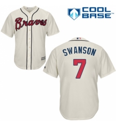 Youth Majestic Atlanta Braves #7 Dansby Swanson Replica Cream Alternate 2 Cool Base MLB Jersey