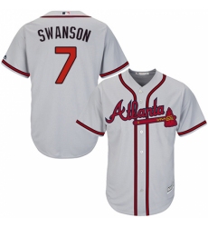 Youth Majestic Atlanta Braves #7 Dansby Swanson Replica Grey Road Cool Base MLB Jersey