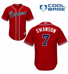 Youth Majestic Atlanta Braves #7 Dansby Swanson Replica Red Alternate Cool Base MLB Jersey