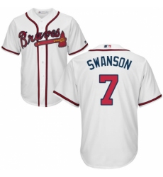 Youth Majestic Atlanta Braves #7 Dansby Swanson Replica White Home Cool Base MLB Jersey