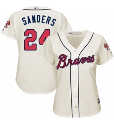Women's Majestic Atlanta Braves #24 Deion Sanders Authentic Cream Alternate 2 Cool Base MLB Jersey
