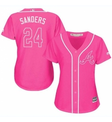 Women's Majestic Atlanta Braves #24 Deion Sanders Replica Pink Fashion Cool Base MLB Jersey