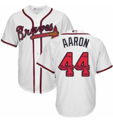 Men's Majestic Atlanta Braves #44 Hank Aaron Authentic White Team Logo Fashion Cool Base MLB Jersey