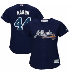 Women's Majestic Atlanta Braves #44 Hank Aaron Replica Blue Alternate Road Cool Base MLB Jersey