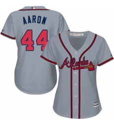 Women's Majestic Atlanta Braves #44 Hank Aaron Replica Grey Road Cool Base MLB Jersey