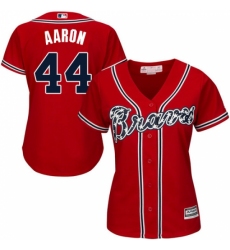 Women's Majestic Atlanta Braves #44 Hank Aaron Replica Red Alternate Cool Base MLB Jersey