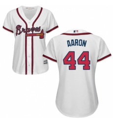 Women's Majestic Atlanta Braves #44 Hank Aaron Replica White Home Cool Base MLB Jersey