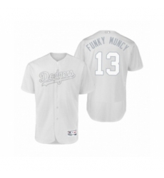 Men's Los Angeles Dodgers #13 Max Muncy Funky Muncy White 2019 Players' Weekend Authentic Jersey