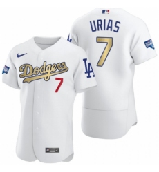 Men's Los Angeles Dodgers #7 Julio Urias Olive Gold 2020 World Series Champions Authentic Jersey