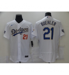 Men's Los Angeles Dodgers #21 Walker Buehl White Nike World Series Champions Authentic Jersey