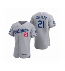Men's Los Angeles Dodgers #21 Walker Buehler Gray 2020 World Series Champions Road Authentic Jersey