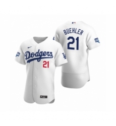 Men's Los Angeles Dodgers #21 Walker Buehler White 2020 World Series Champions Authentic Jersey