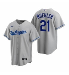Men's Nike Los Angeles Dodgers #21 Walker Buehler Gray Road Stitched Baseball Jersey