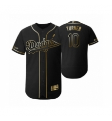 Men's 2019 Golden Edition Los Angeles Dodgers Black #10 Justin Turner Flex Base Jersey