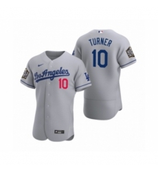 Men's Los Angeles Dodgers #10 Justin Turner Nike Gray 2020 World Series Authentic Road Jersey