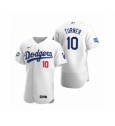 Men's Los Angeles Dodgers #10 Justin Turner White 2020 World Series Champions Authentic Jersey