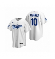 Men's Los Angeles Dodgers #10 Justin Turner White 2020 World Series Champions Replica Jersey