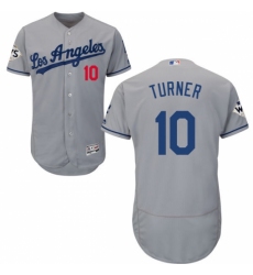 Men's Majestic Los Angeles Dodgers #10 Justin Turner Authentic Grey Road 2017 World Series Bound Flex Base MLB Jersey