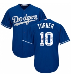 Men's Majestic Los Angeles Dodgers #10 Justin Turner Authentic Royal Blue Team Logo Fashion Cool Base MLB Jersey