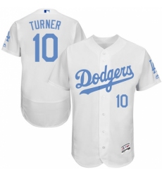 Men's Majestic Los Angeles Dodgers #10 Justin Turner Authentic White 2016 Father's Day Fashion Flex Base MLB Jersey