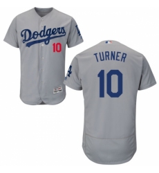 Men's Majestic Los Angeles Dodgers #10 Justin Turner Gray Alternate Road Flexbase Authentic Collection MLB Jersey