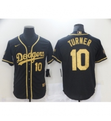 Men's Nike Los Angeles Dodgers #10 Justin Turner Black Gold Authentic Jersey