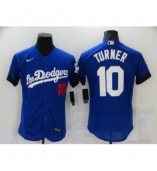 Men's Nike Los Angeles Dodgers #10 Justin Turner Blue Elite City Player Jersey