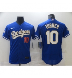 Men's Nike Los Angeles Dodgers #10 Justin Turner Blue Elite Game Champions Authentic Jersey