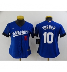 Women's Los Angeles Dodgers #10 Justin Turner Blue City Player Jersey
