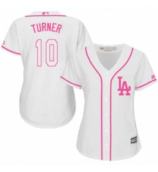 Women's Majestic Los Angeles Dodgers #10 Justin Turner Authentic White Fashion Cool Base MLB Jersey
