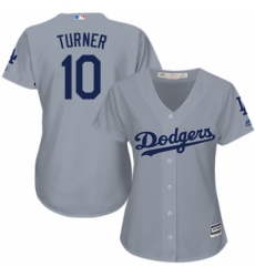 Women's Majestic Los Angeles Dodgers #10 Justin Turner Replica Grey Road Cool Base MLB Jersey