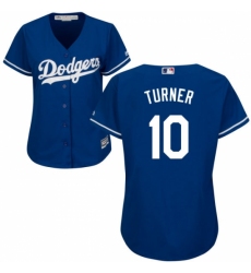 Women's Majestic Los Angeles Dodgers #10 Justin Turner Replica Royal Blue Alternate Cool Base MLB Jersey